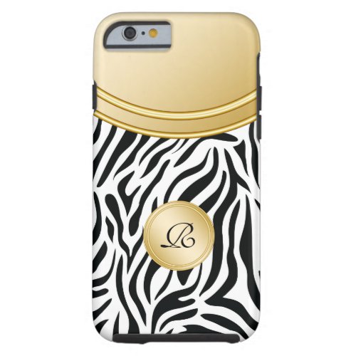 Zebra Gold Monogram Style Tough iPhone 6 Case