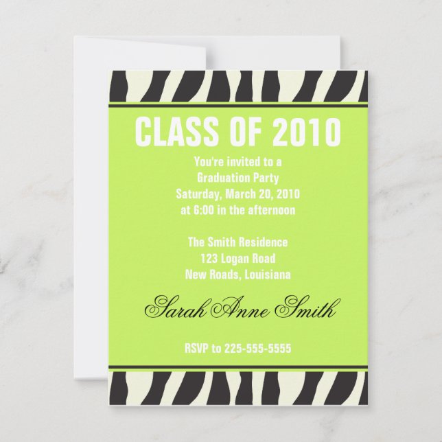 Zebra Graduation Invitation (Front)