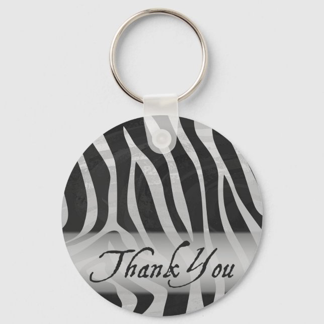 Zebra Gray and Black Pattern Thank You Keychain (Front)