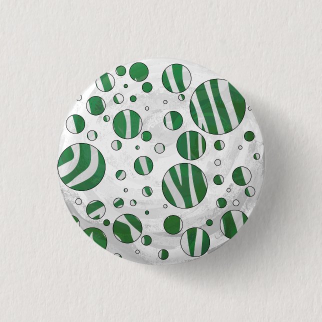 Zebra Green and White Polka Dot Button (Front)