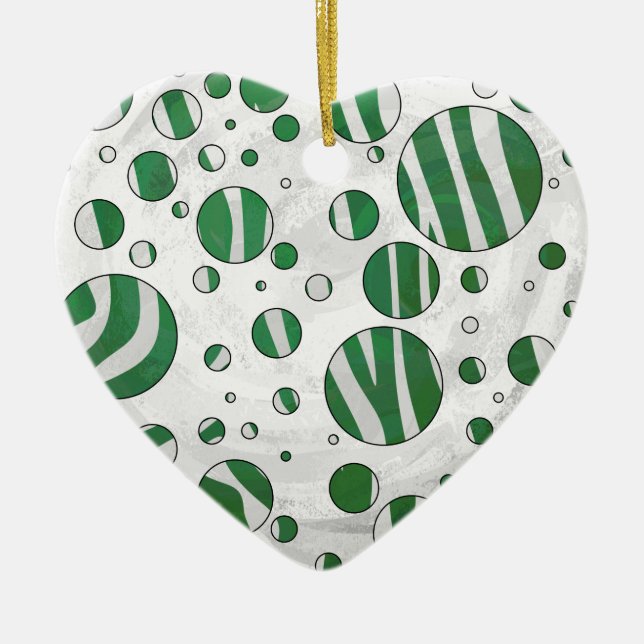 Zebra Green and White Polka Dot Ceramic Ornament (Front)