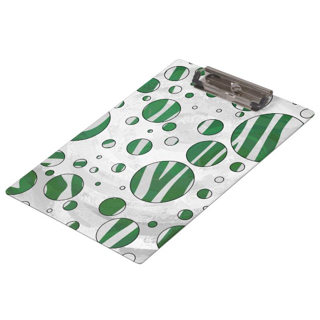 Zebra Green and White Polka Dot Clipboard (Angled)