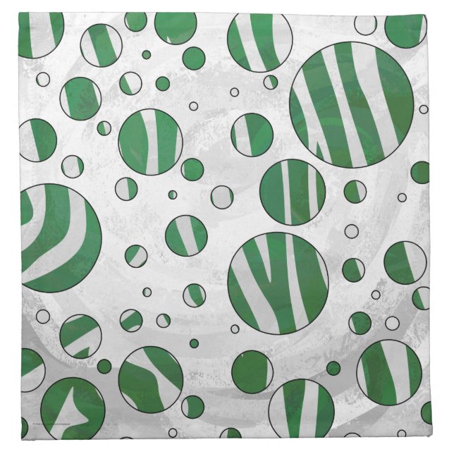Zebra Green and White Polka Dot Cloth Napkin (Front)