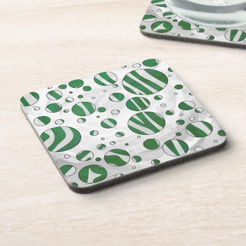 Zebra Green and White Polka Dot Drink Coaster