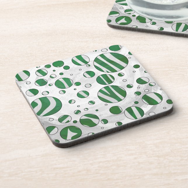 Zebra Green and White Polka Dot Drink Coaster (Left Side)