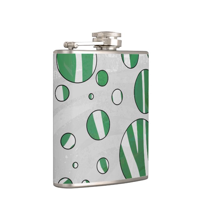 Zebra Green and White Polka Dot Flask (Right)