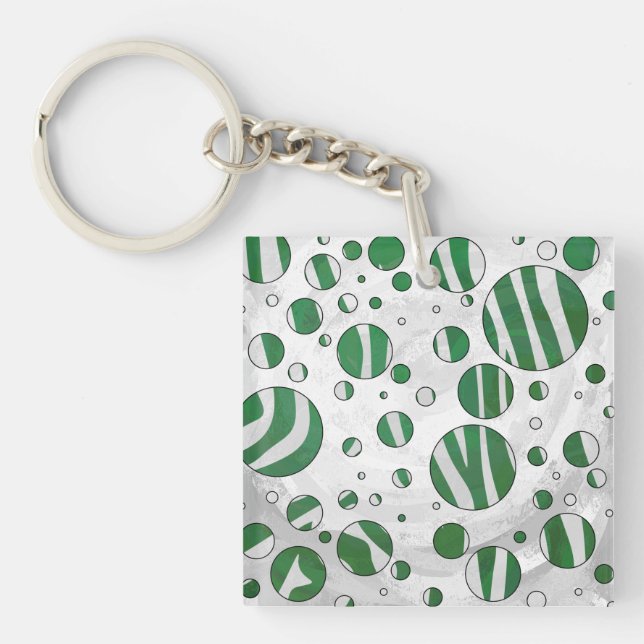 Zebra Green and White Polka Dot Keychain (Front)