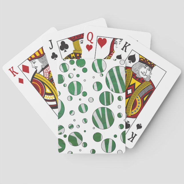 Zebra Green and White Polka Dot Poker Cards (Back)