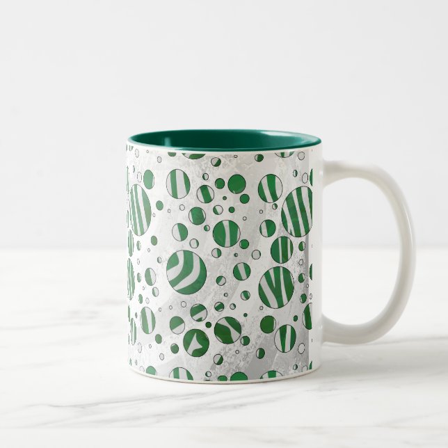 Zebra Green and White Polka Dot Two-Tone Coffee Mug (Right)