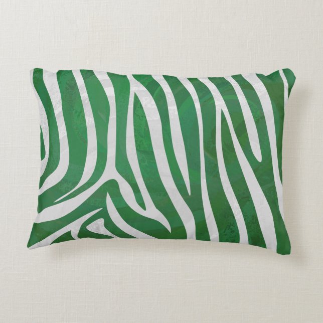 Zebra Green and White Print Accent Pillow (Back)