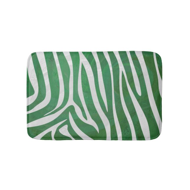 Zebra Green and White Print Bathroom Mat (Front)