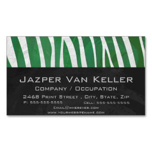 Zebra Green and White Print Business Card Magnet