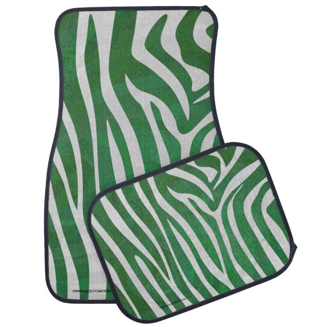 Zebra Green and White Print Car Floor Mat (Set)