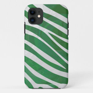 Zebra Green and White Print iPhone 11 Case