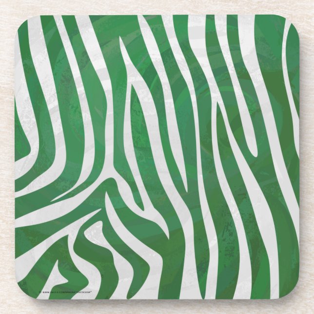 Zebra Green and White Print Drink Coaster (Front)