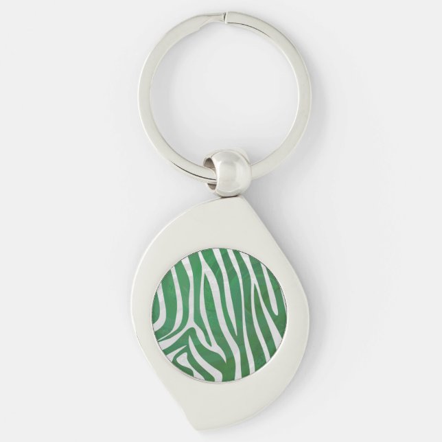 Zebra Green and White Print Keychain (Front)