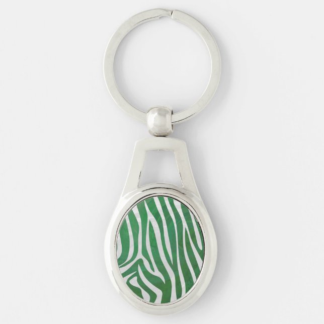 Zebra Green and White Print Keychain (Front)