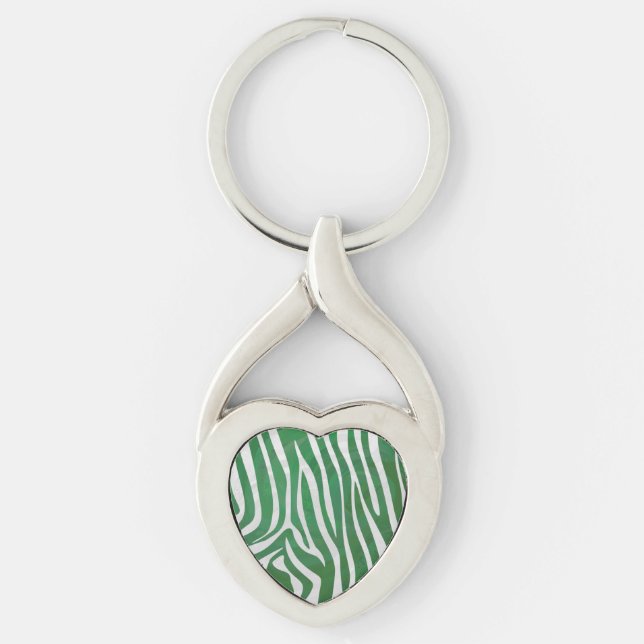 Zebra Green and White Print Keychain (Front)