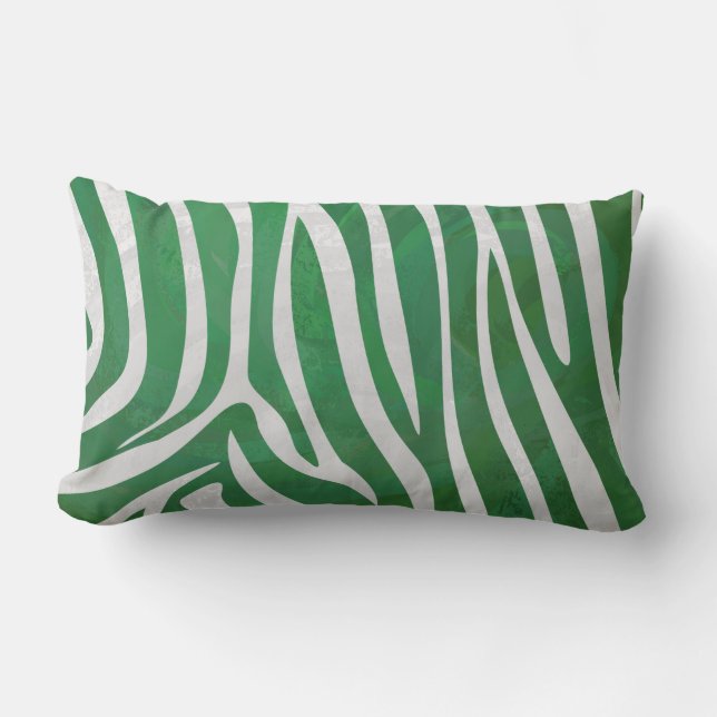 Zebra Green and White Print Lumbar Pillow (Front)