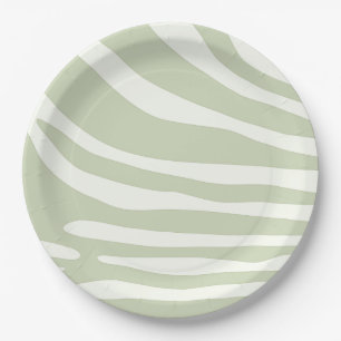 Zebra green and white print paper plates