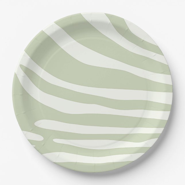 Zebra green and white print paper plates (Front)