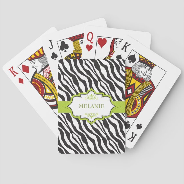 Zebra Green Ribbon Poker Cards (Back)