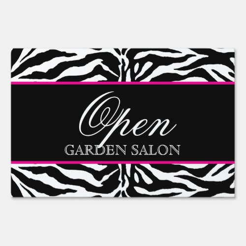Zebra Hair Salon Lawn Sign Modern Black White Pink