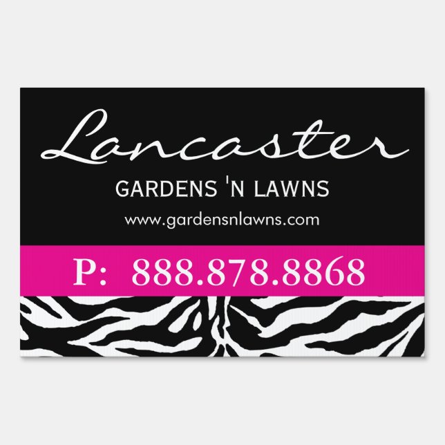 Zebra Hair Salon Lawn Sign Modern Pink (Back)