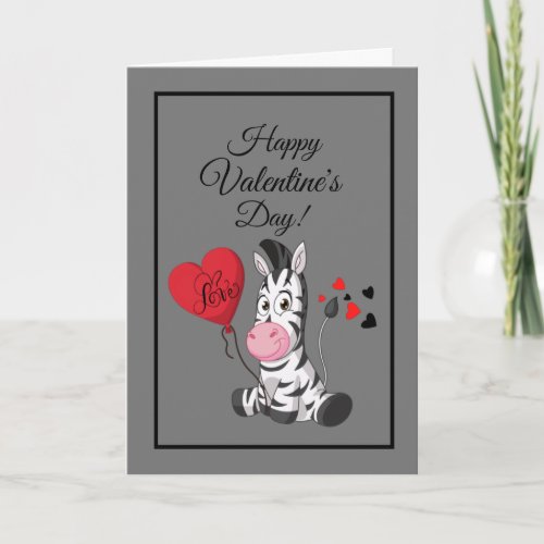 Zebra happy Valentine day cute red black hearts Holiday Card