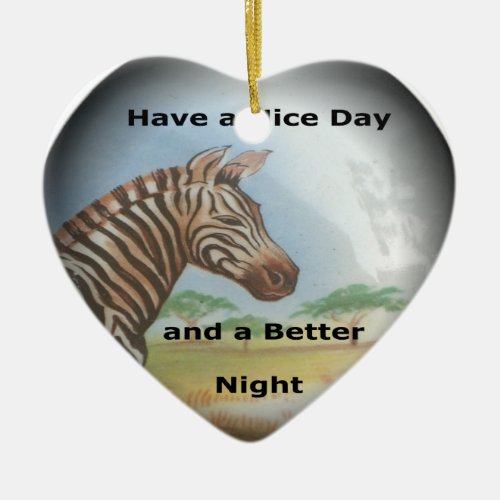 Zebra having  nice day and a better night ceramic ornament