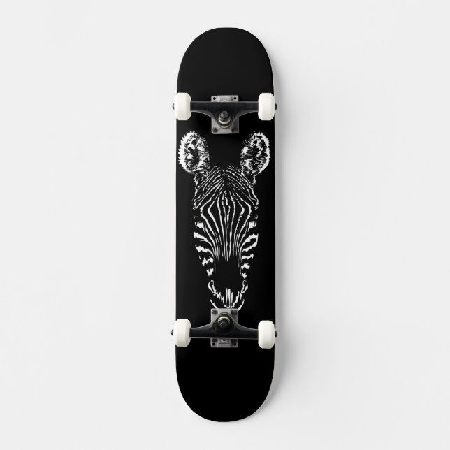Zebra Head Black Skateboard (Front)