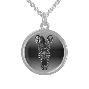 Zebra Head Black Sterling Silver Necklace