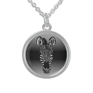 Zebra Head Black Sterling Silver Necklace