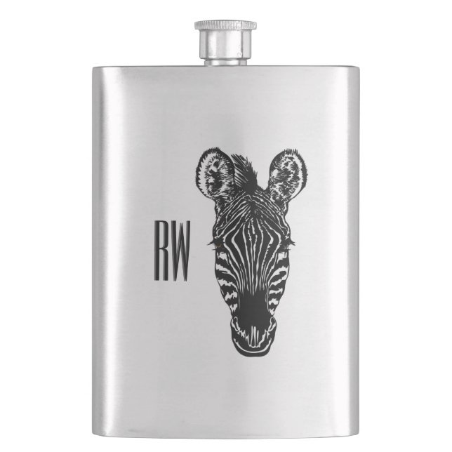 Zebra Head Monogram Flask (Front)