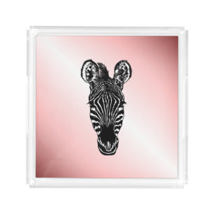 Zebra Head on Pink Acrylic Tray