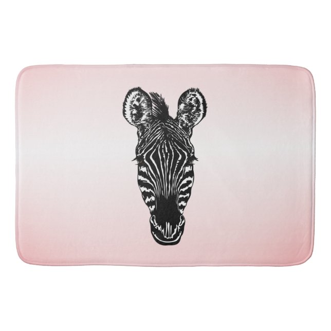 Zebra Head on Pink Bath Mat (Front)
