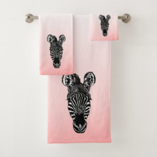 Zebra Head on Pink Bath Towel Set