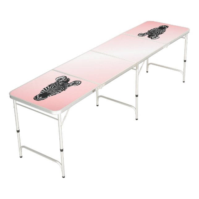 Zebra Head on Pink Beer Pong Table (Angled)