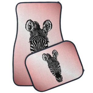 Zebra Head on Pink Car Floor Mat