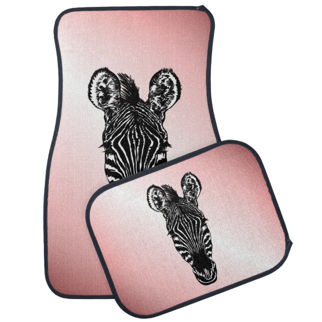 Zebra Head on Pink Car Floor Mat (Set)