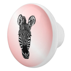 Zebra Head on Pink Ceramic Knob