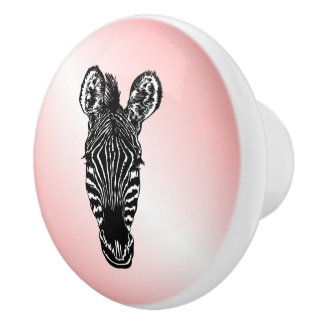 Zebra Head on Pink Ceramic Knob