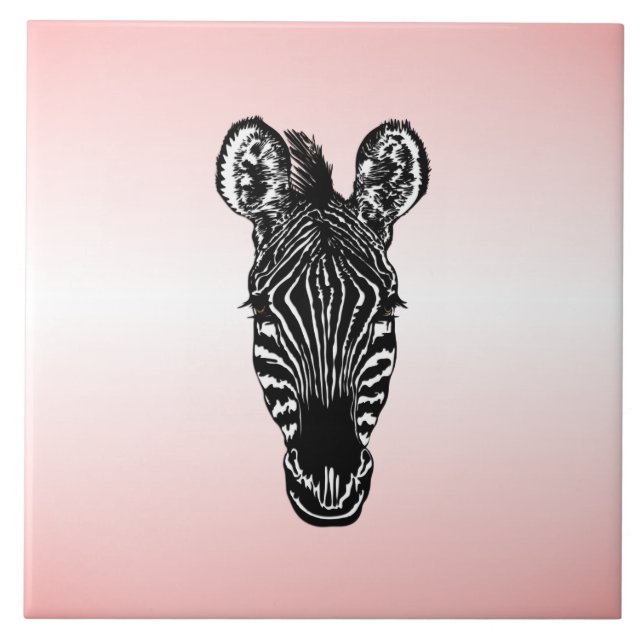 Zebra Head on Pink Ceramic Tile (Front)