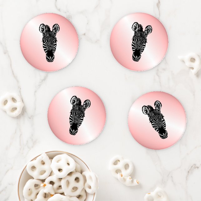 Zebra Head on Pink Coaster Set (In Situ)
