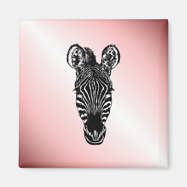 Zebra Head on Pink Magnet (Front)