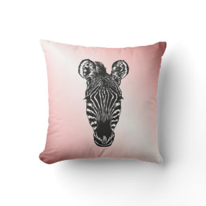 Zebra Head on Pink Outdoor Pillow