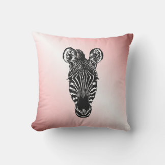 Zebra Head on Pink Outdoor Pillow