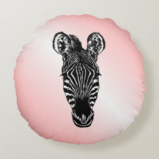 Zebra Head on Pink Round Pillow