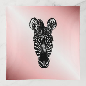 Zebra Head on Pink Trinket Tray