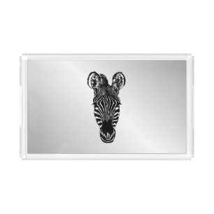 Zebra Head on Silver Acrylic Tray
